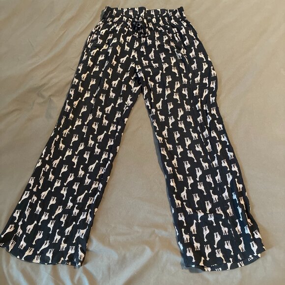 Aerie Black Wide Leg Pants Palazzo with Giraffe Print | Size Small - Picture 1 of 4